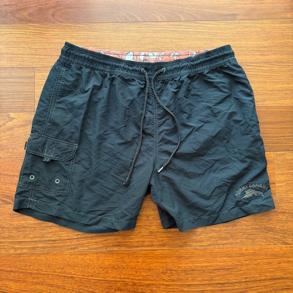 Tommy Bahama Relax Black Embroidered Marlin Swim Trunks Board Shorts Mens XL